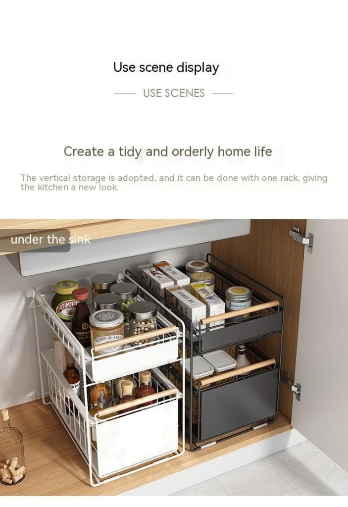 A kitchen sink rack cabinet with multiple layers for orderly storage of kitchen items