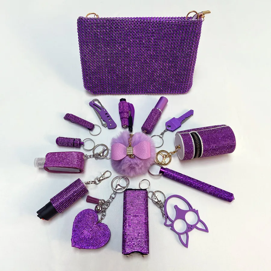 Purple cat self defense keychain set