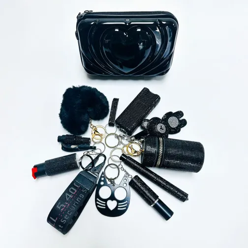 black cat sel-defense safety keychain set with taser for women 